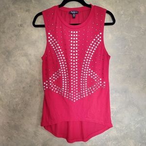 Studded Red Hi-Lo Sleeveless Top
